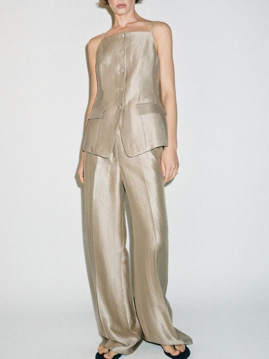 Zara Pants - Zara High-Waisted Straight Leg Pant Soft Gold NWT Size S
